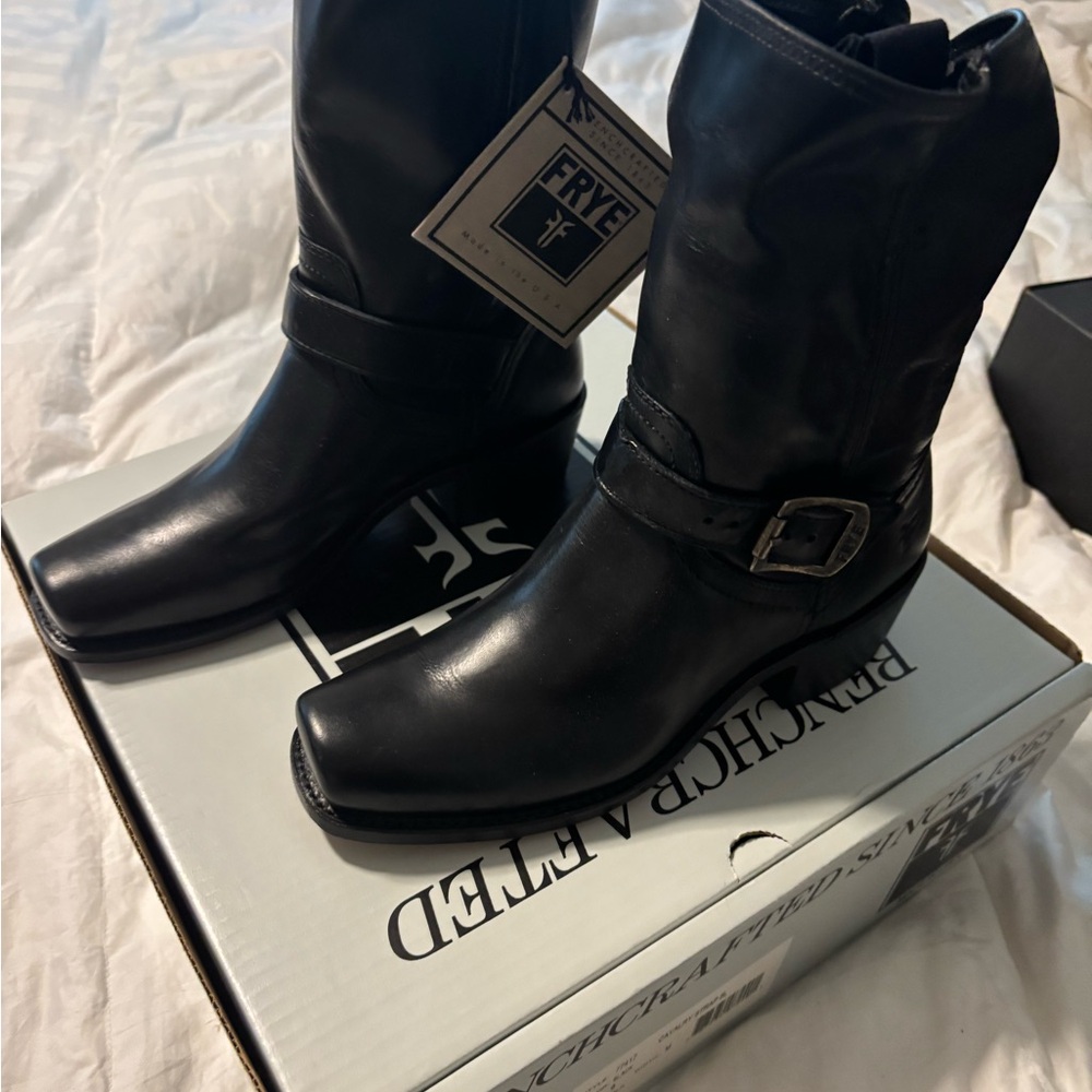 Frye Black Leather Boots with Buckle